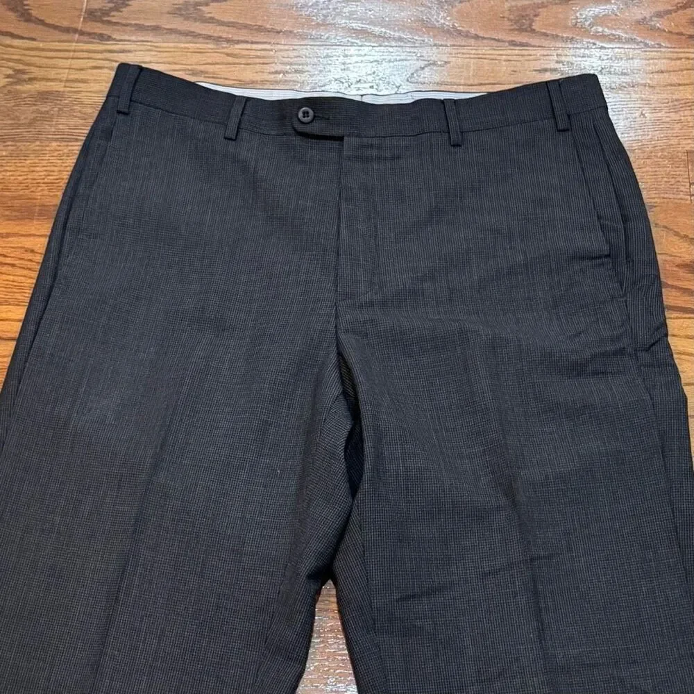 Zanella TODD Charcoal Micro check Flat Front Dress Pants. Size 36